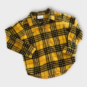 Hanna Andersson Yellow Plaid Flannel Sz 4 Long-Sleeve Button-Up